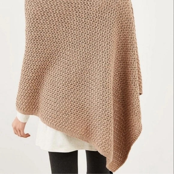 J. Jill Beachwood Tan Wool Blend Asymmetrical Poncho - Picture 3 of 7